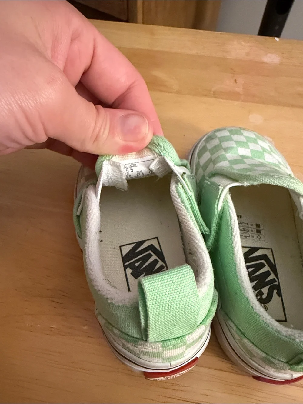 Vans Kids Slip-On Checkerboard Sneakers - Light Green & White